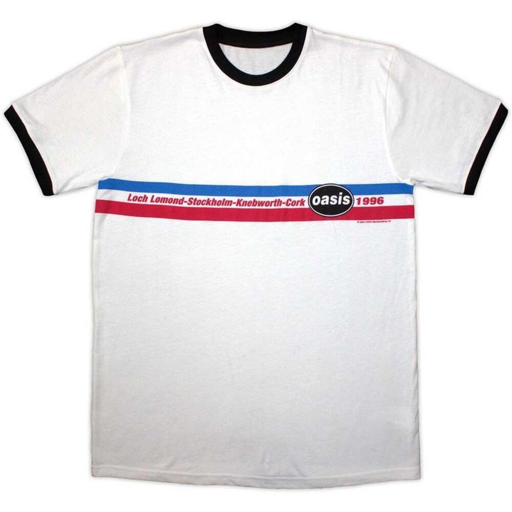 Oasis Unisex Adult 1996 Tour Horizontal Stripe Ringer T-Shirt / White